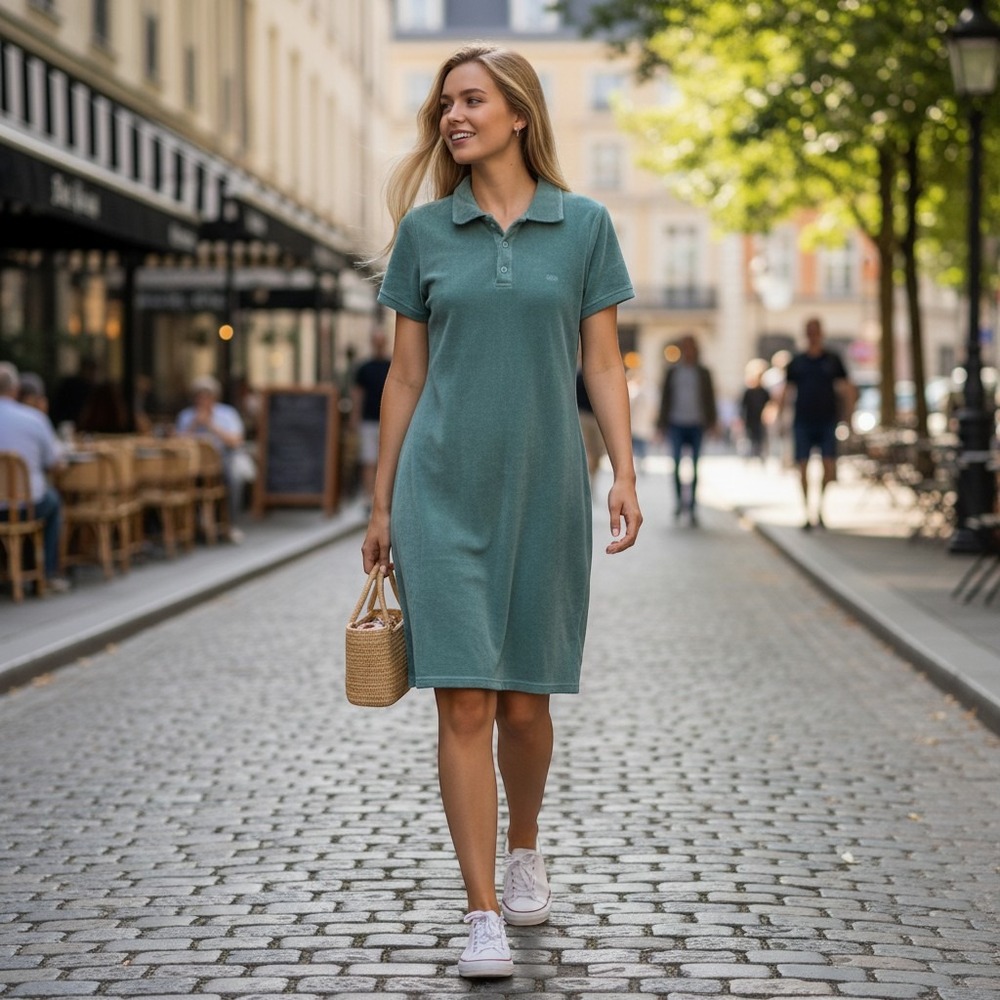 Tna Aritzia Terry Cloth Polo Mini Dress Teal Blue Short Sleeve M Casual